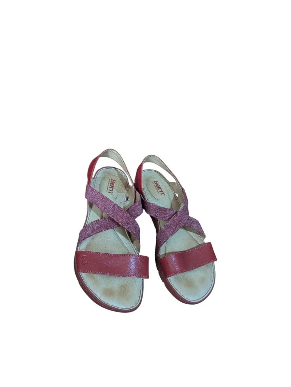 Born Red Elastic Criss Cross Straps Slingback Comfort Summer Casual Sandals Sz 9